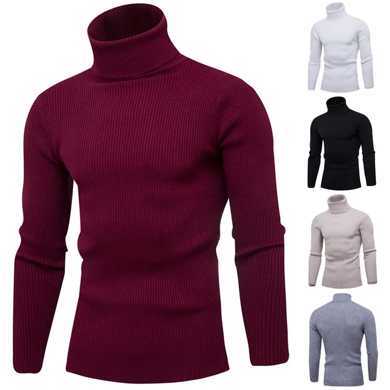 

OEM men high collar pure color long sleeve knitwear pullover sweater