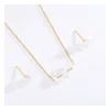 ST12074 Latest Designs Simple Korea Studs Gold Stainless Steel Earring Necklaces Bracelet For Women Jewelry Sets