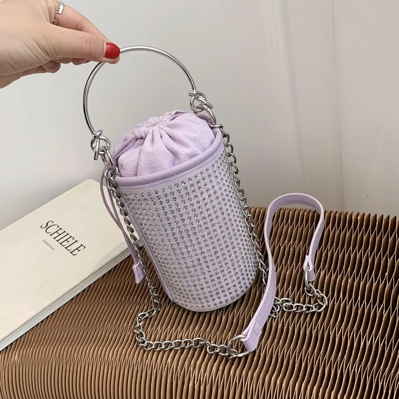 

New style full diamond ladies bucket bag drawstring handbag
