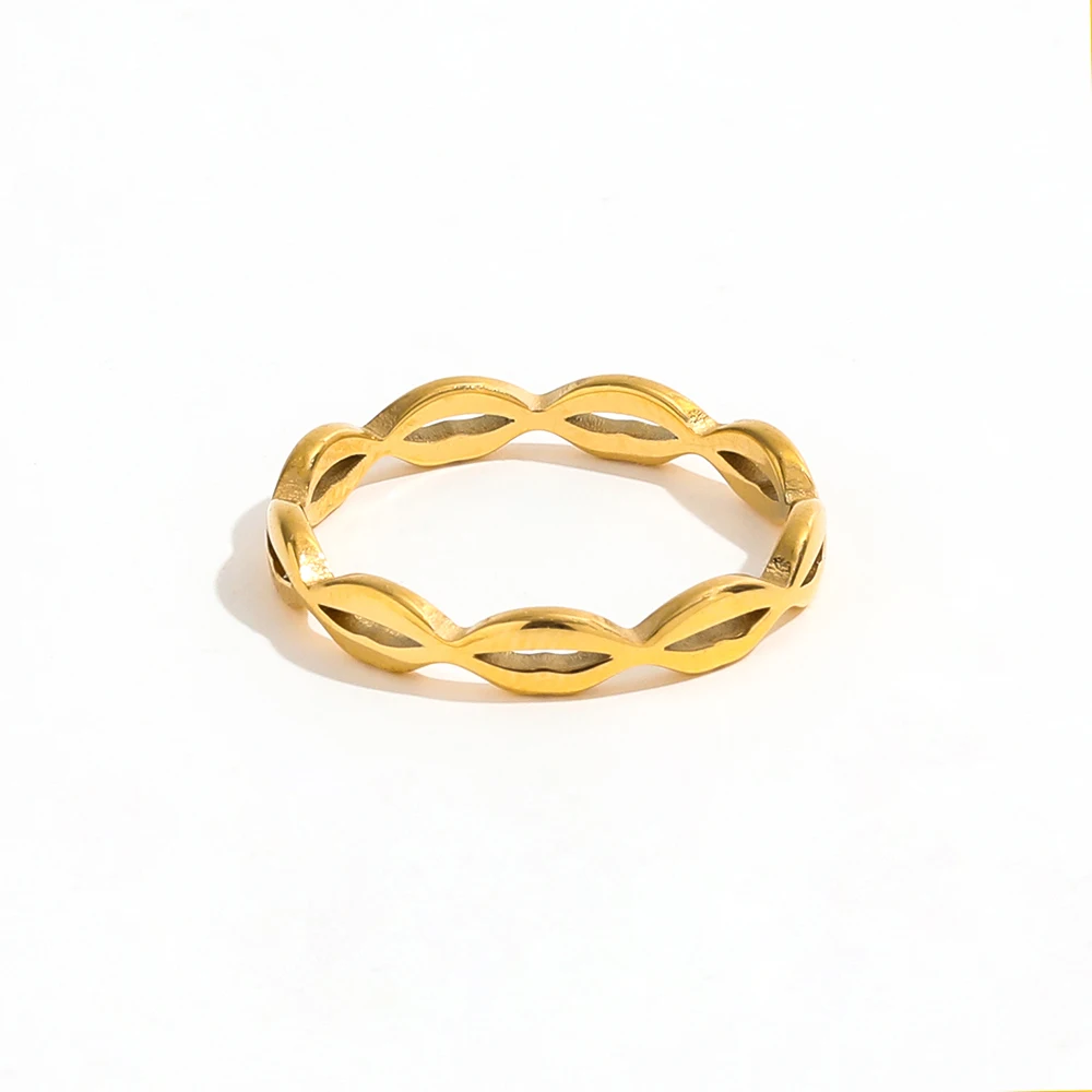 High End 18K Plain Gold Lip Stylish Rings Stainless Steel Trendy Simple Gold Plated Jewelry