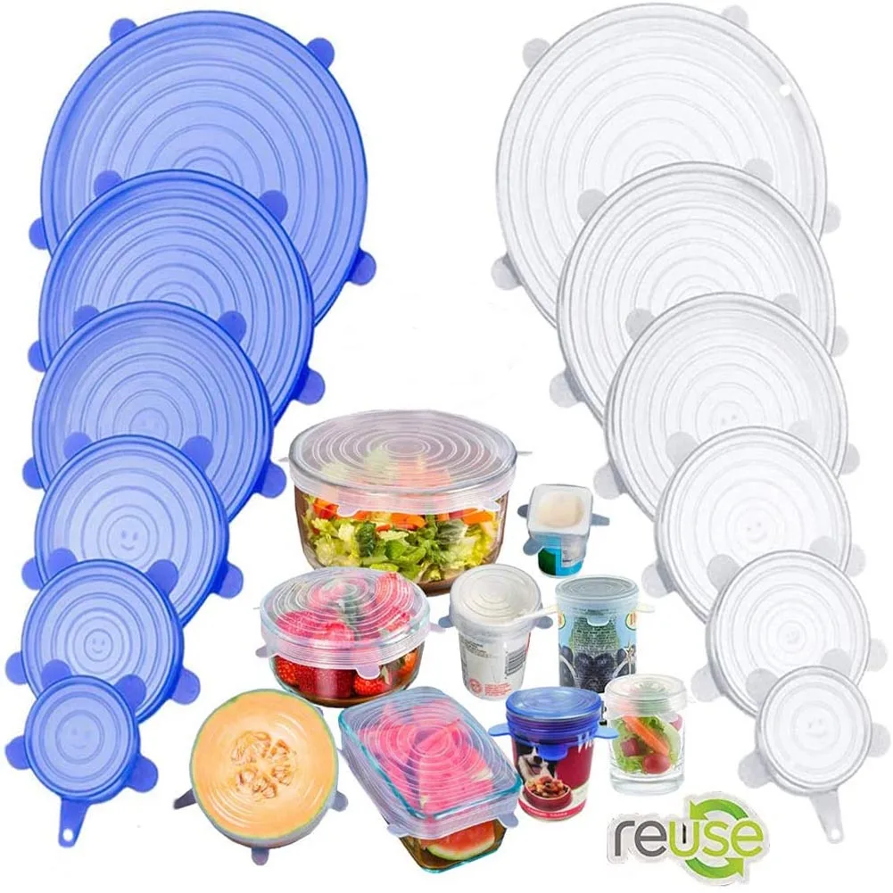 

Hot Selling Wholesale Silicone Stretch Lids Reusable Airtight Food For Wrap Covers Kitchen Cookware, Blue, red, green