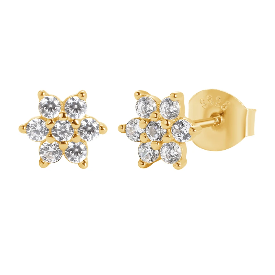 

high quality fashion 18k gold plated beautiful designed cubic zircon 925 sterling silver flower stud earrings for women