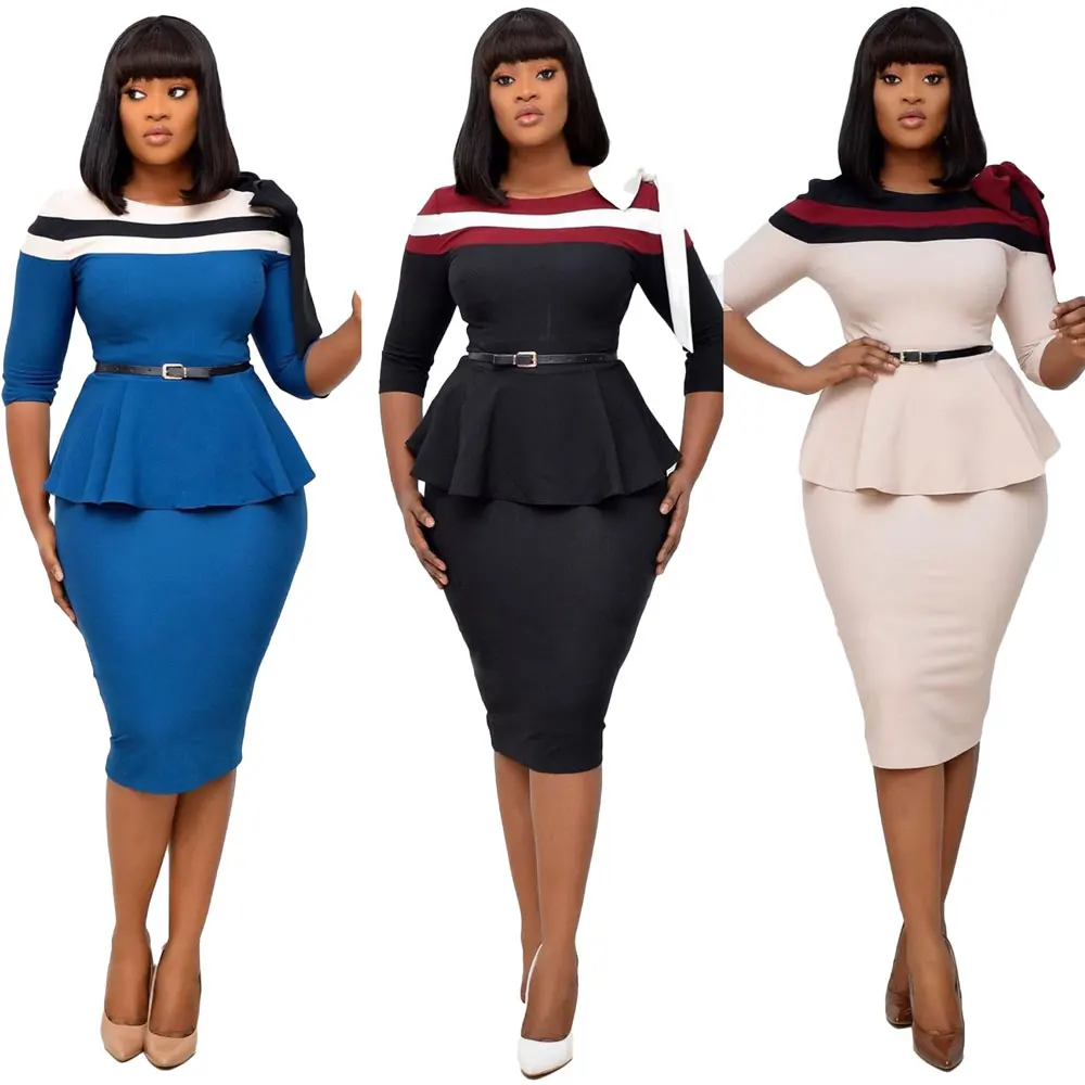 

20720-MX64 bow two-piece elegant office dress suit plus size for ladies sehe fashion