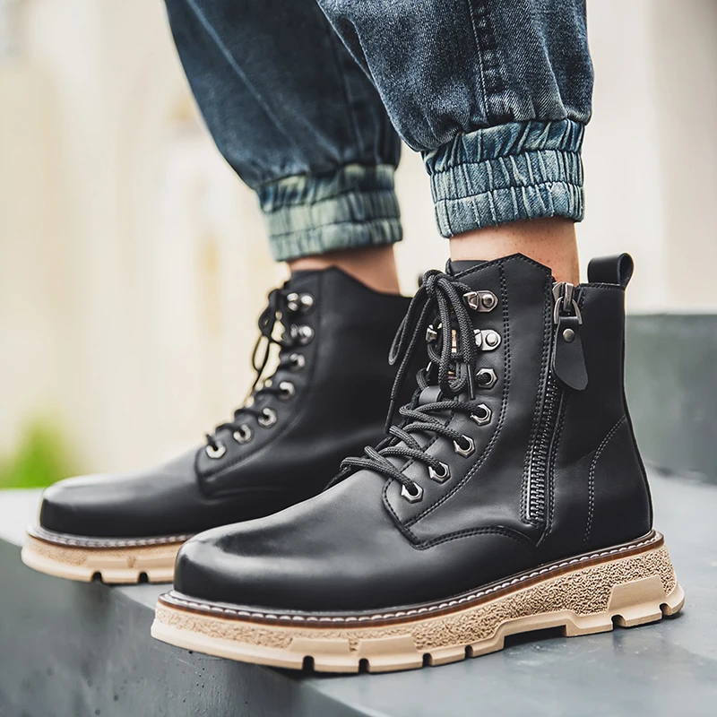 

Martin boots for men and women casual motorcycle shoes, Black/yellow/customized color