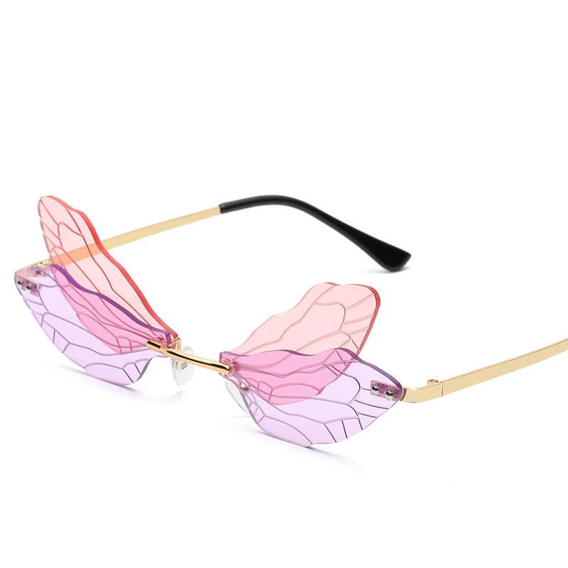 

Personality Fashion Rimless Metal Gradient Color Butterfly Wings Trend Street Glasses Vintage Ocean Leans Shades, As the picture shows