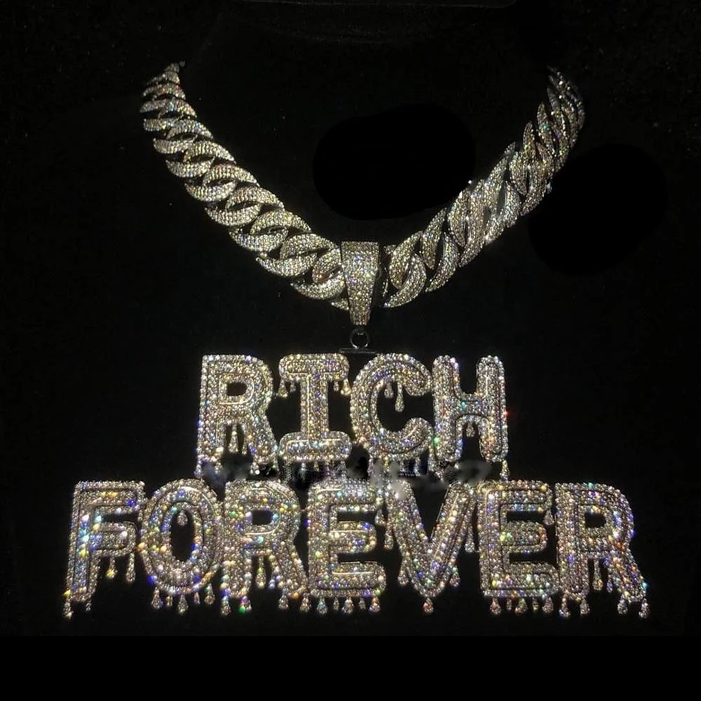 

Luxury hip hop bling jewelry customize name letter big forever rich cuban necklace, Rose gold