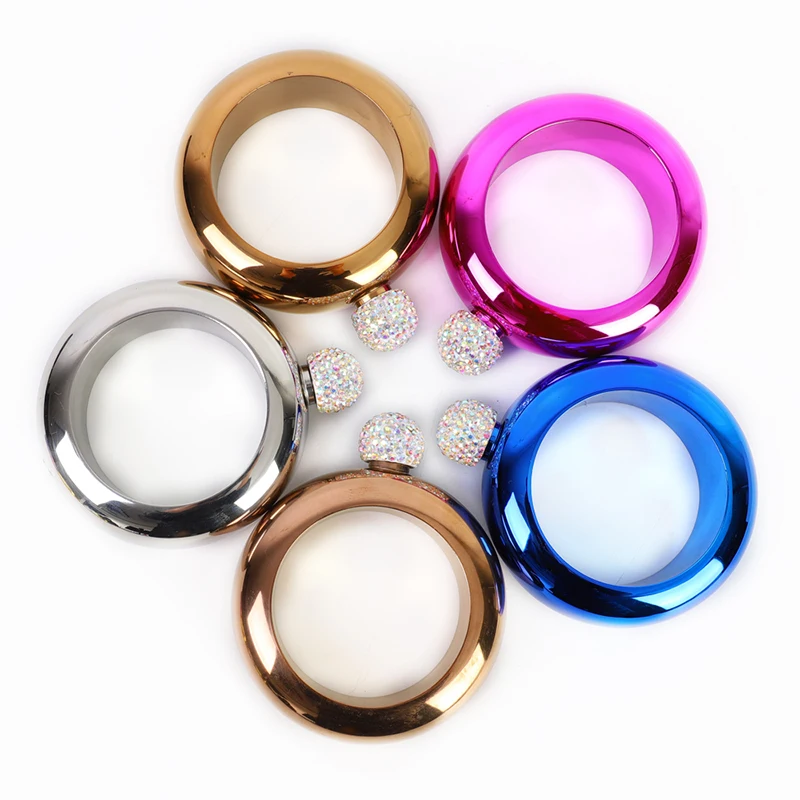 

Hot Sale 3.5oz Hip Flasks Stainless Steel Wine Drinkware Personalized Bracelet with Rhinestone Top, Muti-color