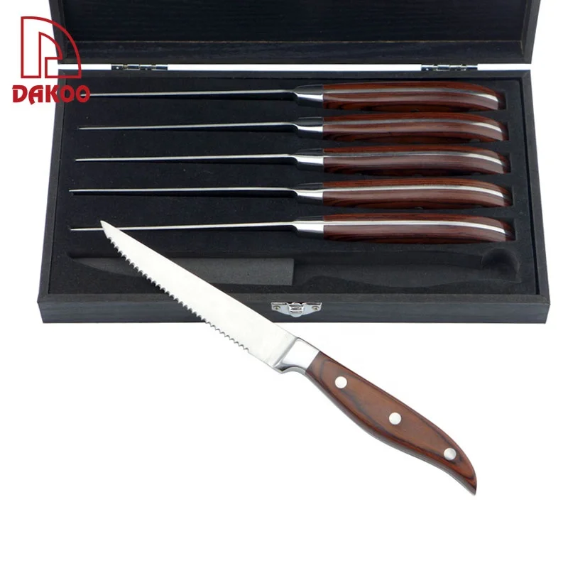 

Stainless Steel 6pcs Steak Knives Set With Pakka Wood Forged Handle Set, Red