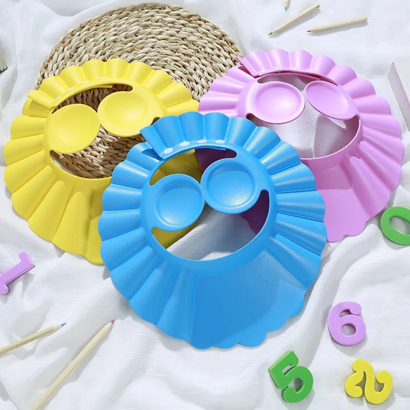 

Children's waterproof safety baby shampoo shower hat adjustable and soft baby shower cap eva, Pink;blue;yellow;green,oem
