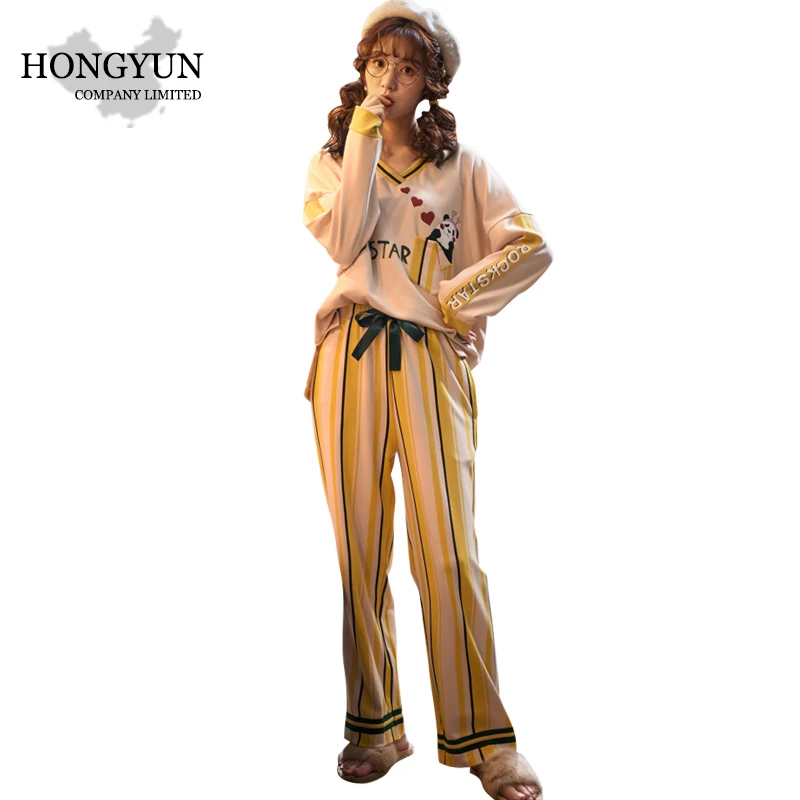 Spring and autumn comfortable and soft women's pajamas wholesale cotton sleepwear adultes ladies pyjamas leisure and soft nighty