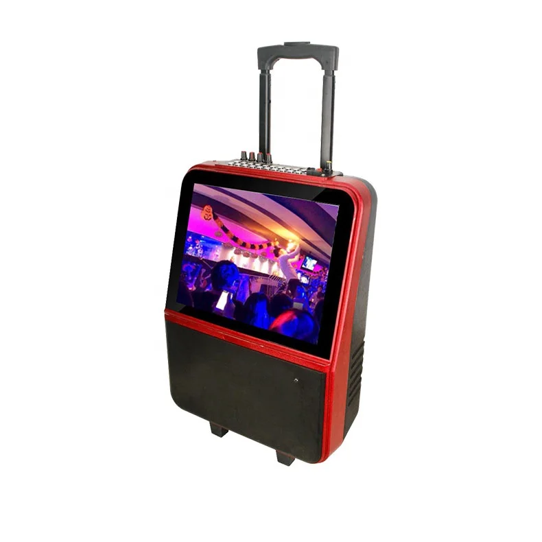 

karaoke amplifier sound box high power bass video speakers with wireless mic blue tooth, Red