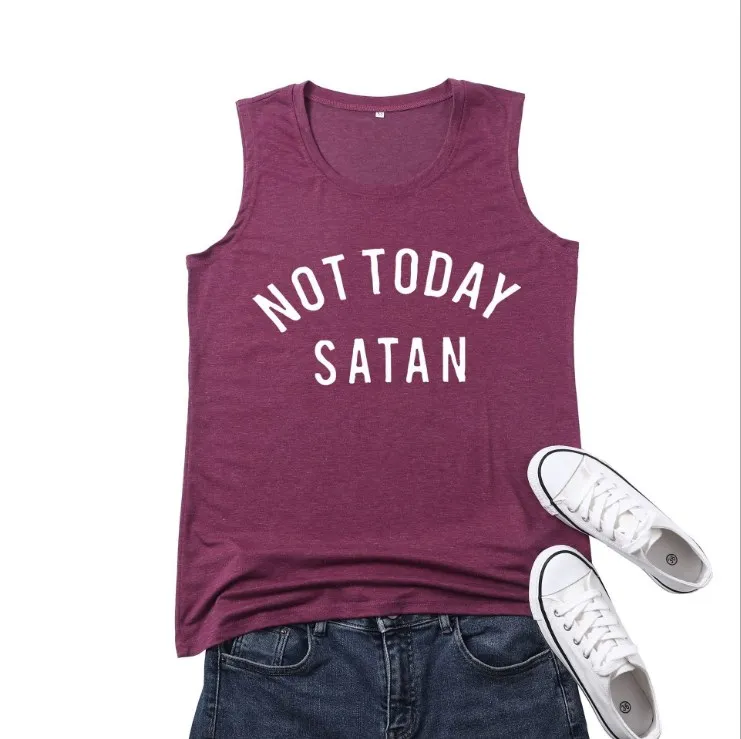 

2021 Most Popular Not Today Satan Letter Tank Tops On Sale