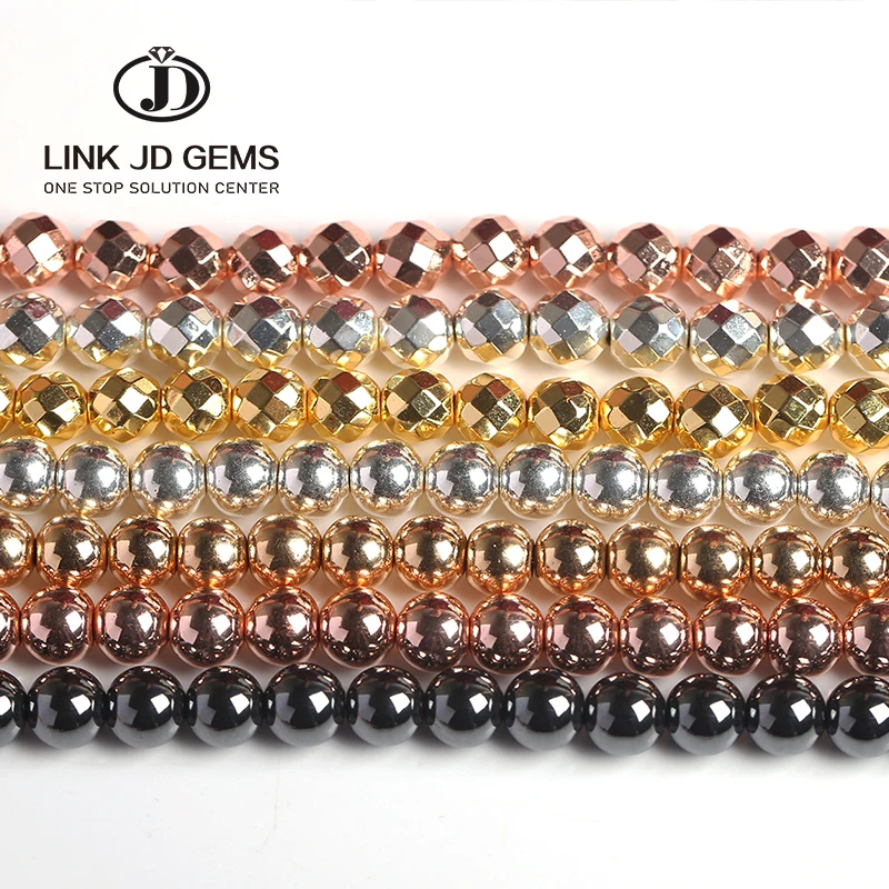 4 6 8 10 12mm Natural Hematite Black/Gold /Silver /Rose Gold Round Loose Beads for DIY Necklace Bracelet Jewelry Making