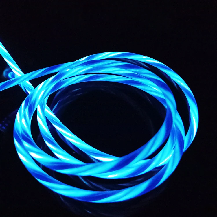 
2.4A fast data charger cable soft TPE material mobile phone use micro 8 pin usb C led flowing cable 