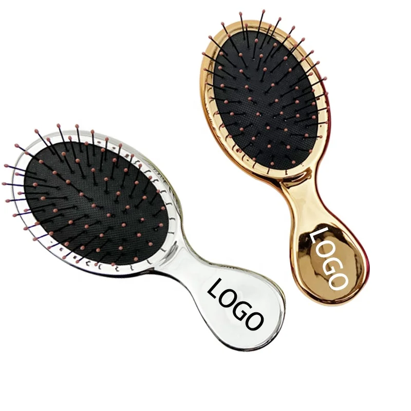 

Factory price small toddler oval hair brush mini travel brush electroplating detangle massage plastic hair brush, Silver, gold, copper, rose red