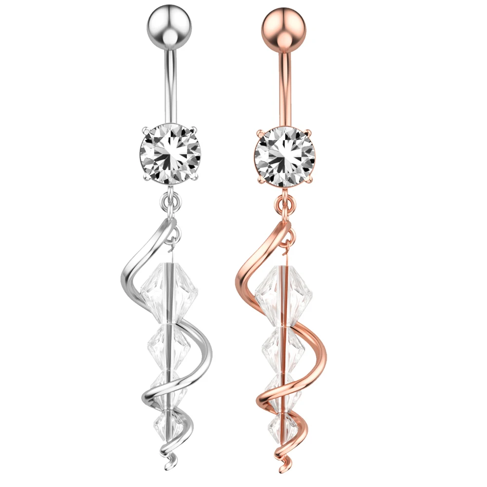 

New Features S- Shape Navel Rings Belly Button Stainless Steel Bending Ball 4 Prismatic Beads Ring Navel Body Piercing Jewelry