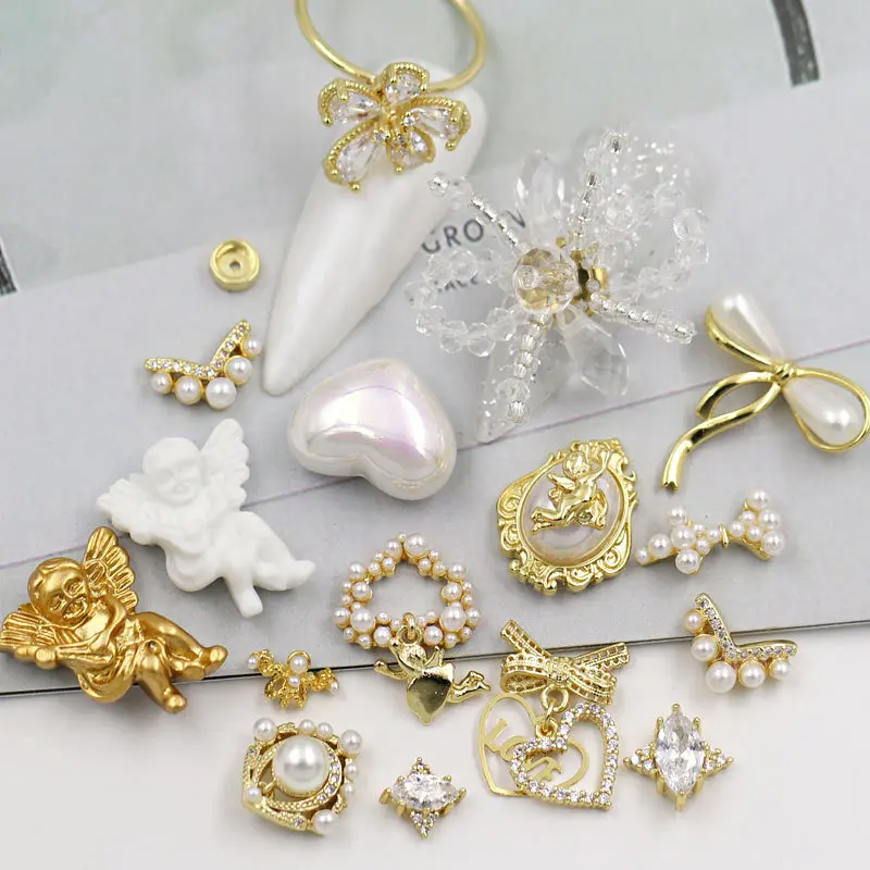 

Antique Luxury Style Nail Art Charm Cubic Zircon Nail 3D Diamond Gold Plated Nail Sticker DIY Art Decoration Finger Jewelry, Colorful