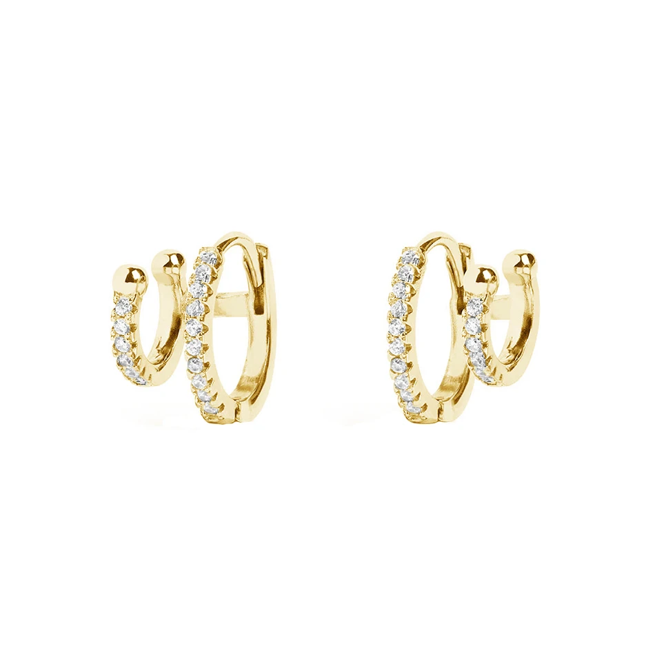 

trendy 925 sterling silver women 18k gold vermeil double hoops earrings ear cuff spark silver hoop earrings with zircon