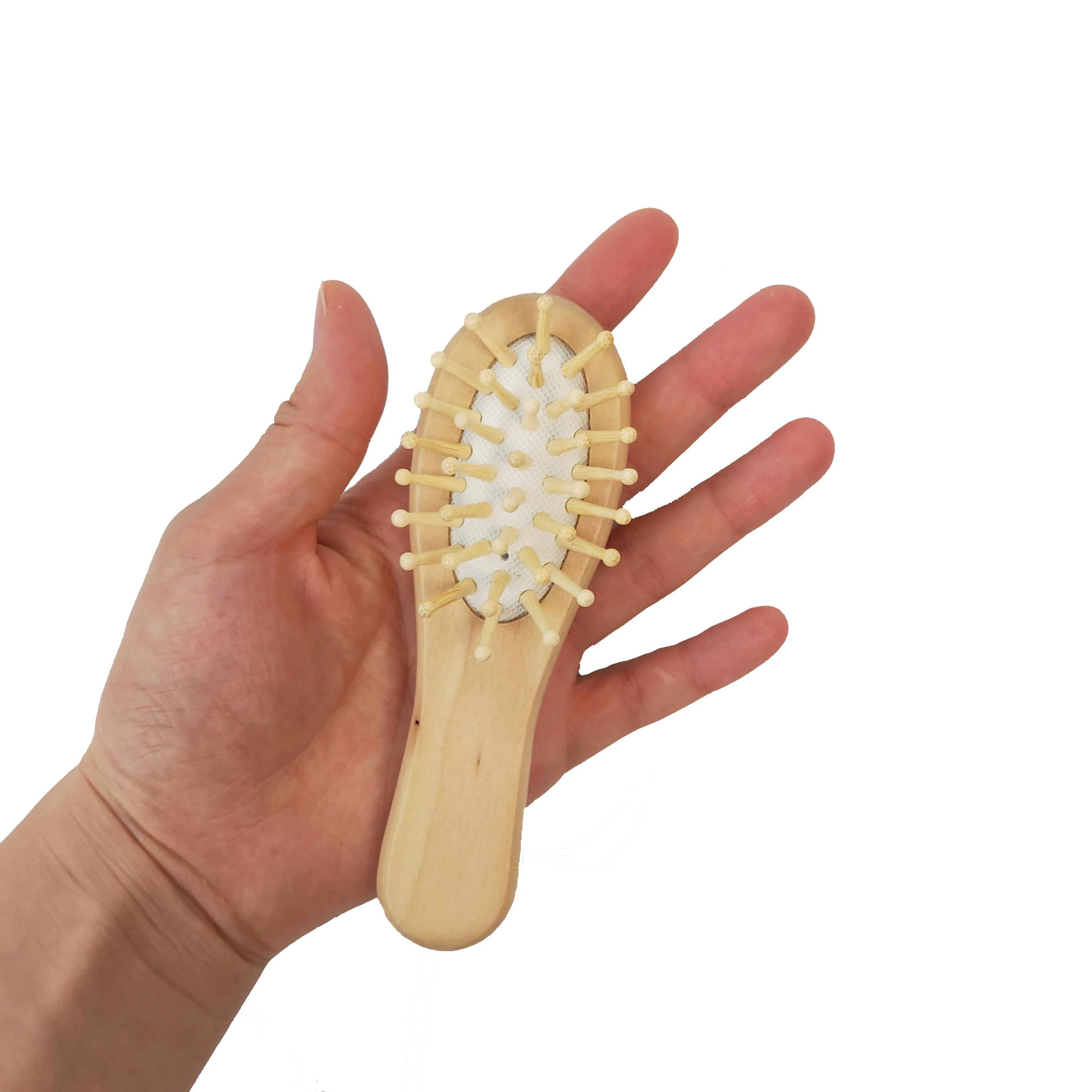 

Eco Friendly Anti-Static Paddle Hairbrush Kids Cushion Brush Natural Wooden Pocket Mini Baby Bamboo Comb