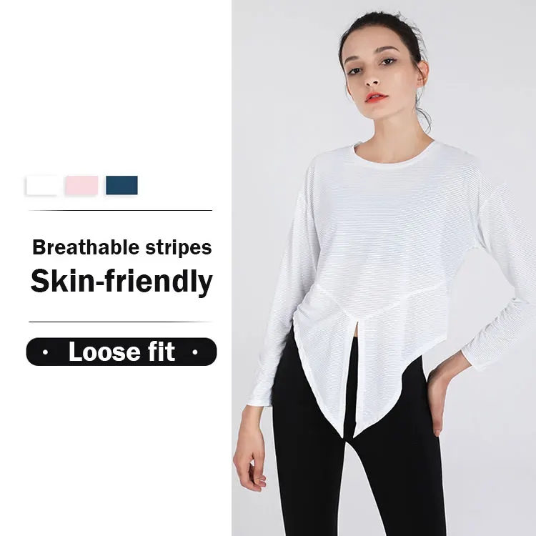 

2021 OEM Sport Fabric Latest Ladies Fitness Gym Wear T-shirt Yoga Long Sleeve Tops