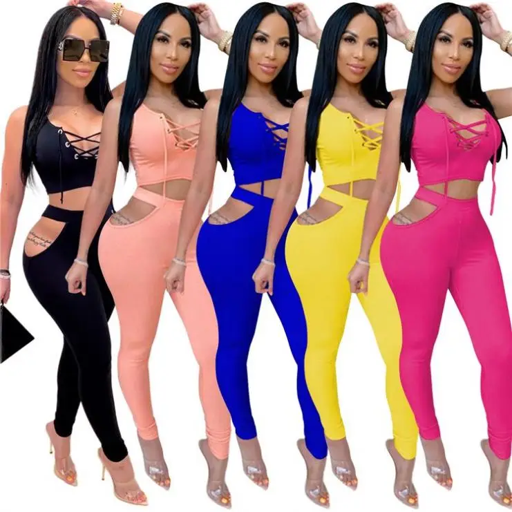 

MISSMOEN Hot Selling Solid Bandage Women Clothes 2021 Summer Outfits Sexy Two Piece Set Women Clothing