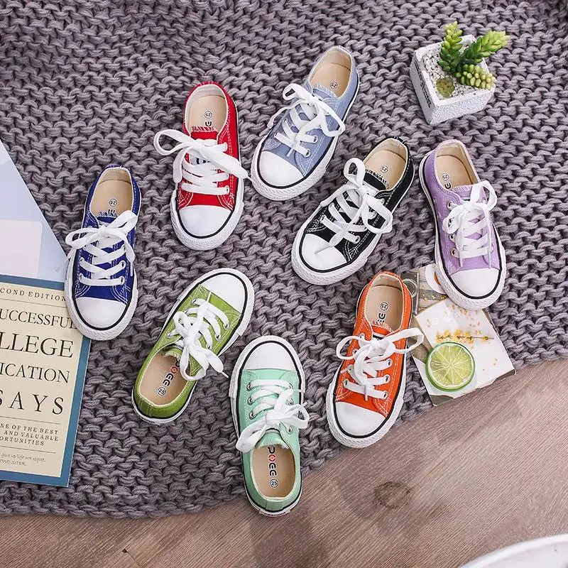 

Toddler Girl Sneakers Boy Shoes Kids Jelly Color Canvas Shoes Casual Lace Up Classic Flats Children Shoes for Student, As picture