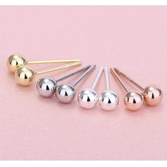 

925 Sterling Silver Studs Smooth Earrings Round Bead Studs Bean Needle Earrings for Women Jewelry 2021