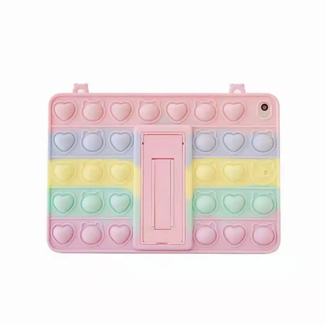 

2021 new for ipad multicolor love bear pressure reducer flat silicone sleeve with stand, Polychromatic