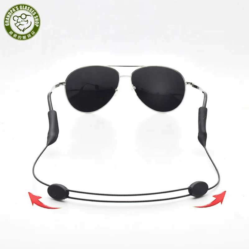 

Custom Logo Slim Stainless Steel Anti-Slip Tailless Wire Rope Silicone Adjustable Sport Eyewear Retainer Strap Glasses Cord, Black