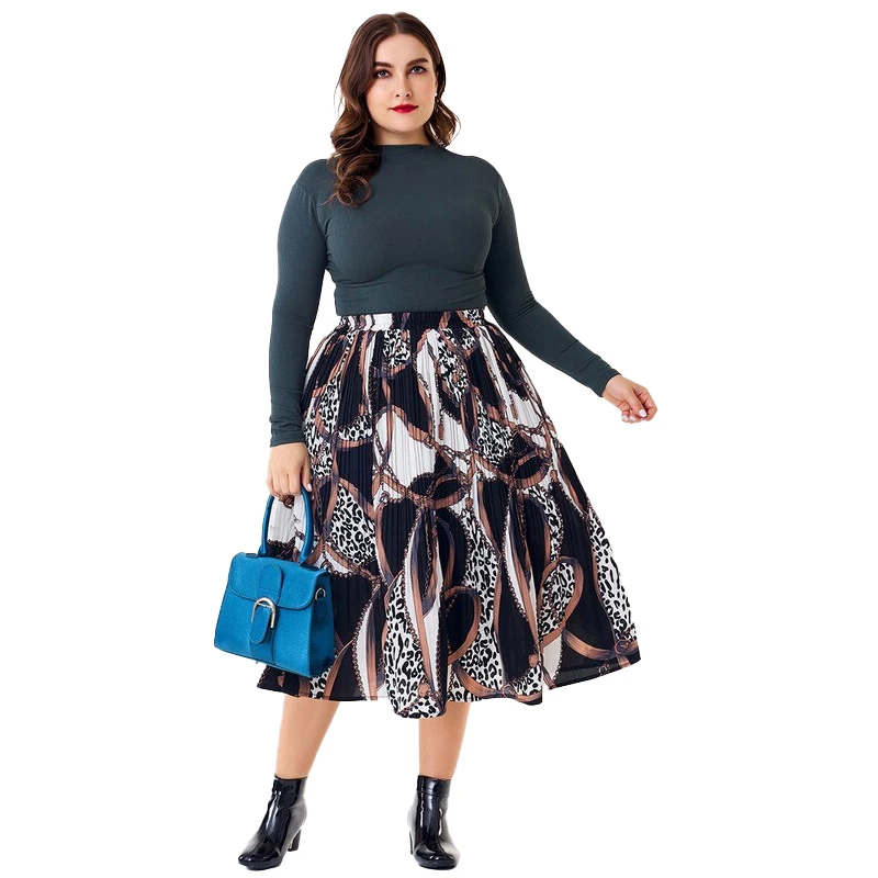 

2020 Women's retro printed casual skirt chiffon plus size skirt available in a variety of sizes