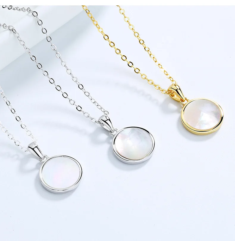 

Carline Wholesale Round Shell Pendant Necklace Natural Mother of Pearl Fine 925 Silver 18k Gold Jewelry For Women