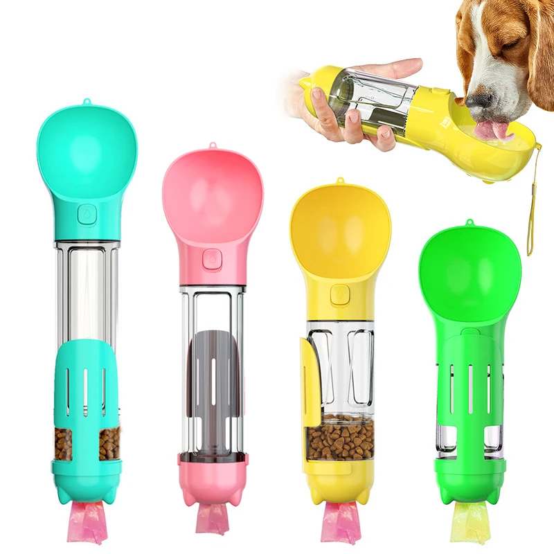 

Pet supplier multifunctional 4 in 1 dog travel water bottle with food container portable dog water bottle