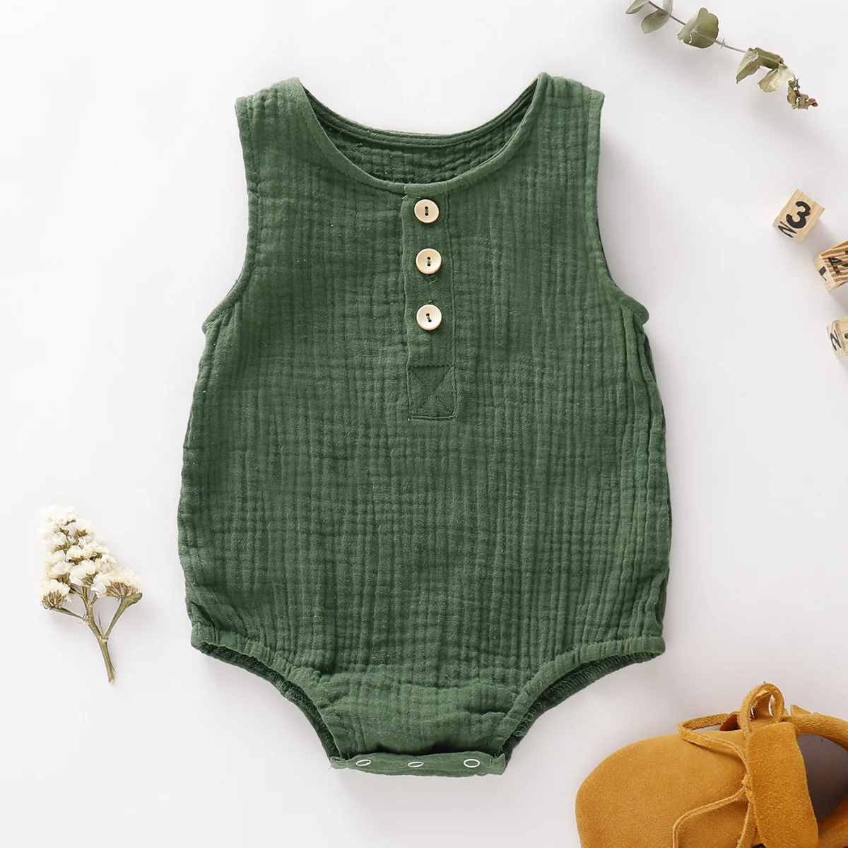 

Newborn Clothes Infant Toddler Boys Girls Sleeveless Romper 100%Organic Cotton Muslin Baby Clothing, Photo showed and customized color