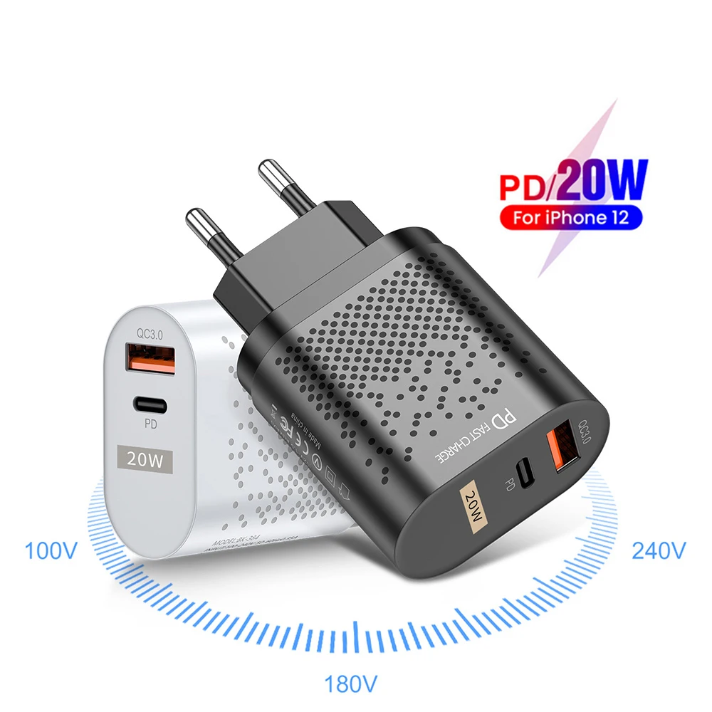 

DHL Free Shipping 1 Sample OK For iPhone C Type Wall Charger QC3.0 + PD 20W Mobile Phone Charger Custom Accept