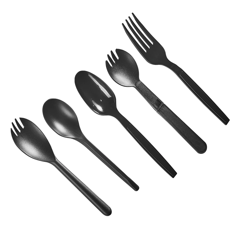 

High quality customized disposable tableware black ps plastic tableware portable restaurant tableware dessert salad spoon fork, White, black, transparent, any color you want