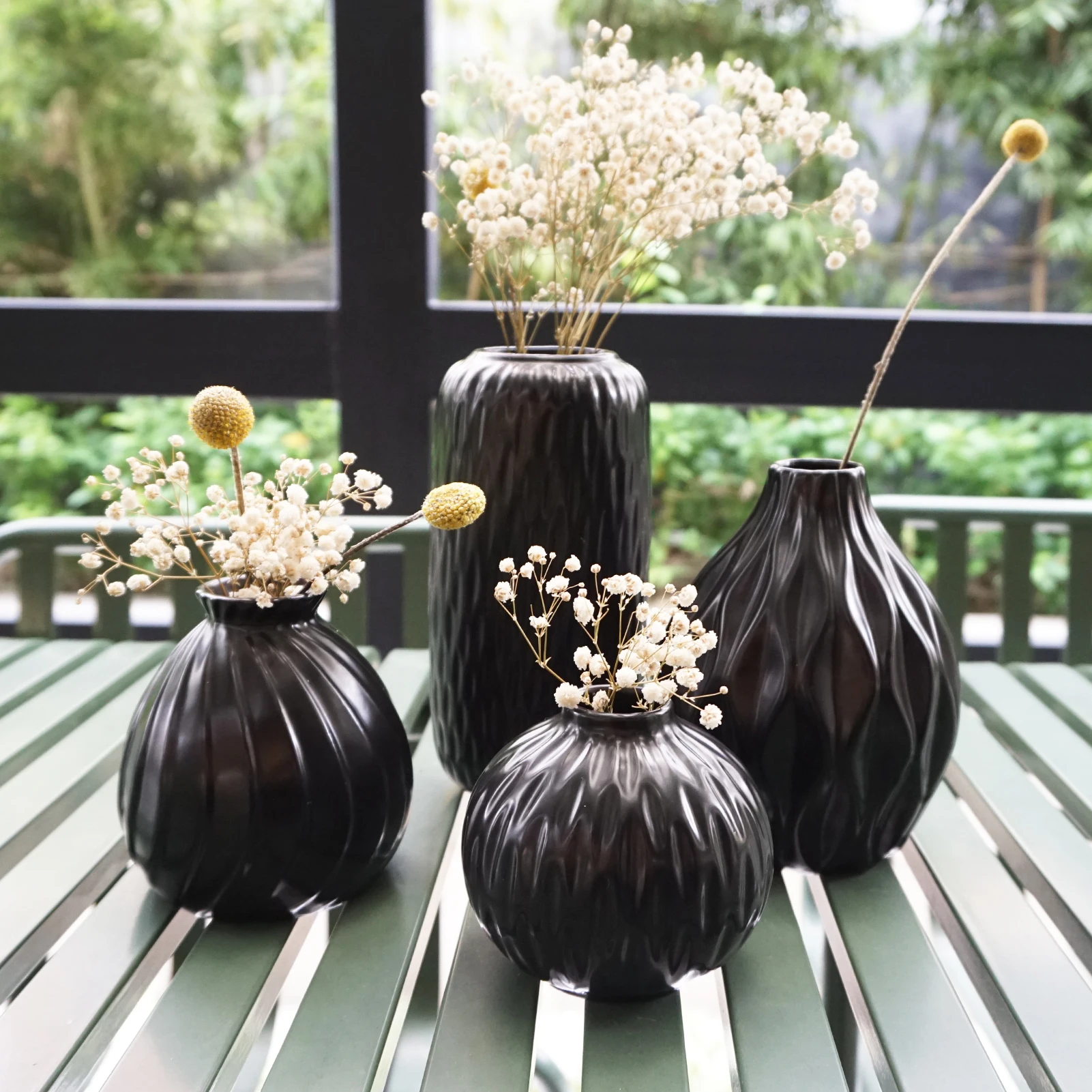 

Nordic Matte Black Vases Ceramic Luxury Vase for Home Decoration Set of 4, Customized color