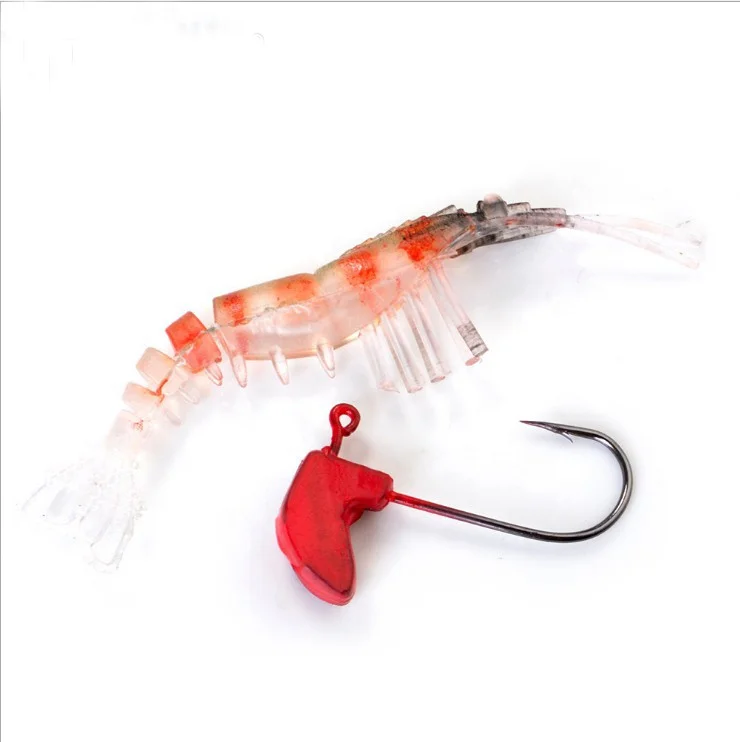 

7cm 10cm Artificial Shrimp Bait with Lead Jig Head Soft fishing lure shrimp, 6 colors