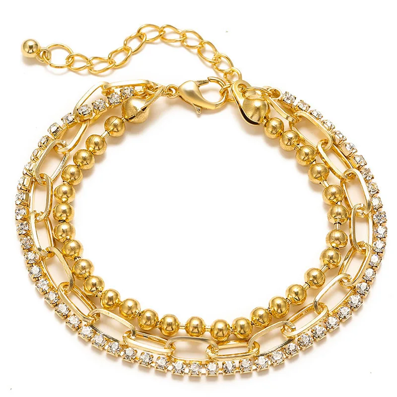 

Full Rhinestone Multilayer Anklet Set Three-piece Metal Chain Zricon Ladies Multilayer Anklet for Women