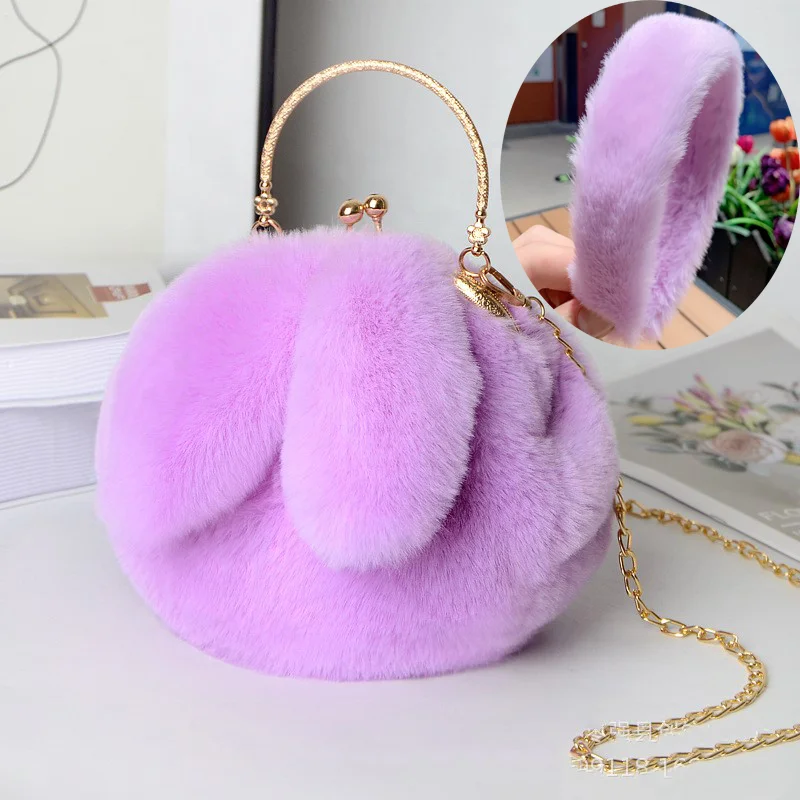 

2020 Fall Winter Hair Accessories Fashion Cute Fur Shoulder Handbags Set Warm Rabbit Ear Fur Headband Purse For Women