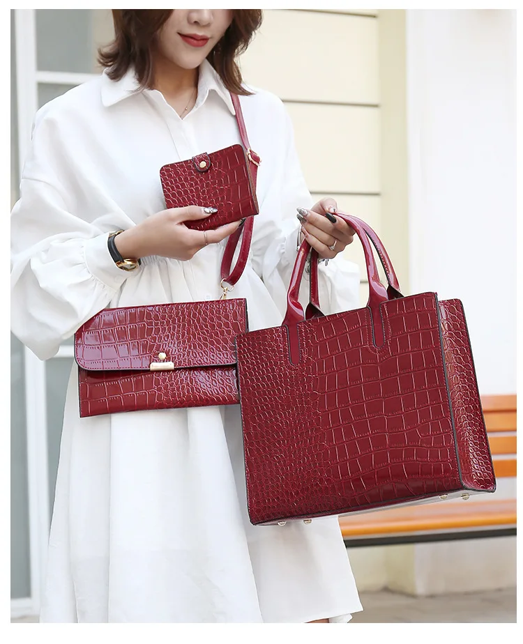 

2021 bolso sac a main alligator print bag luxury red purses and handbags set for women 3 piece, Brown, black and red