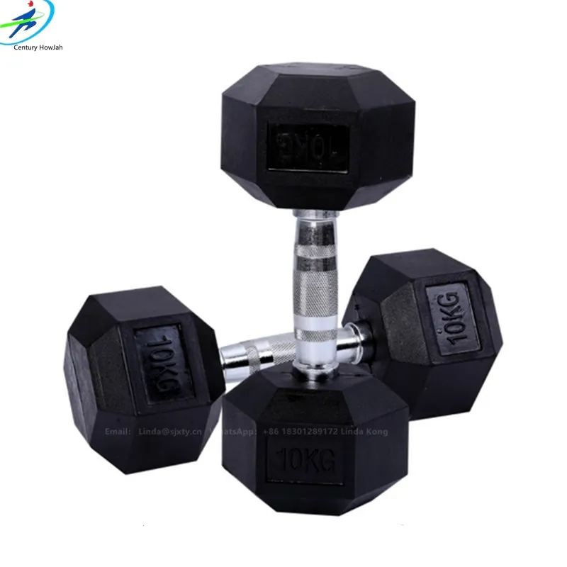Hexagonal Gym Dumbbell eco-friendly Rubber coated Hex dumbbells fitness home commercial Weight Lifting dumbbell