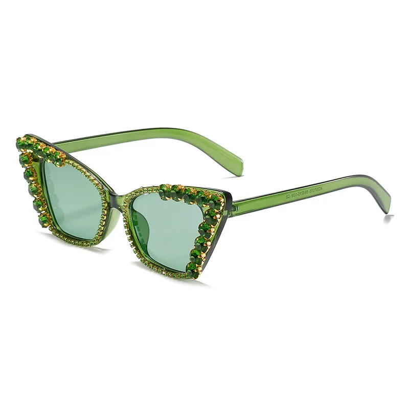 

stock cat eye 2021 Christmas party Fashion green bling/rhinestone luxury funny sunglasses for women