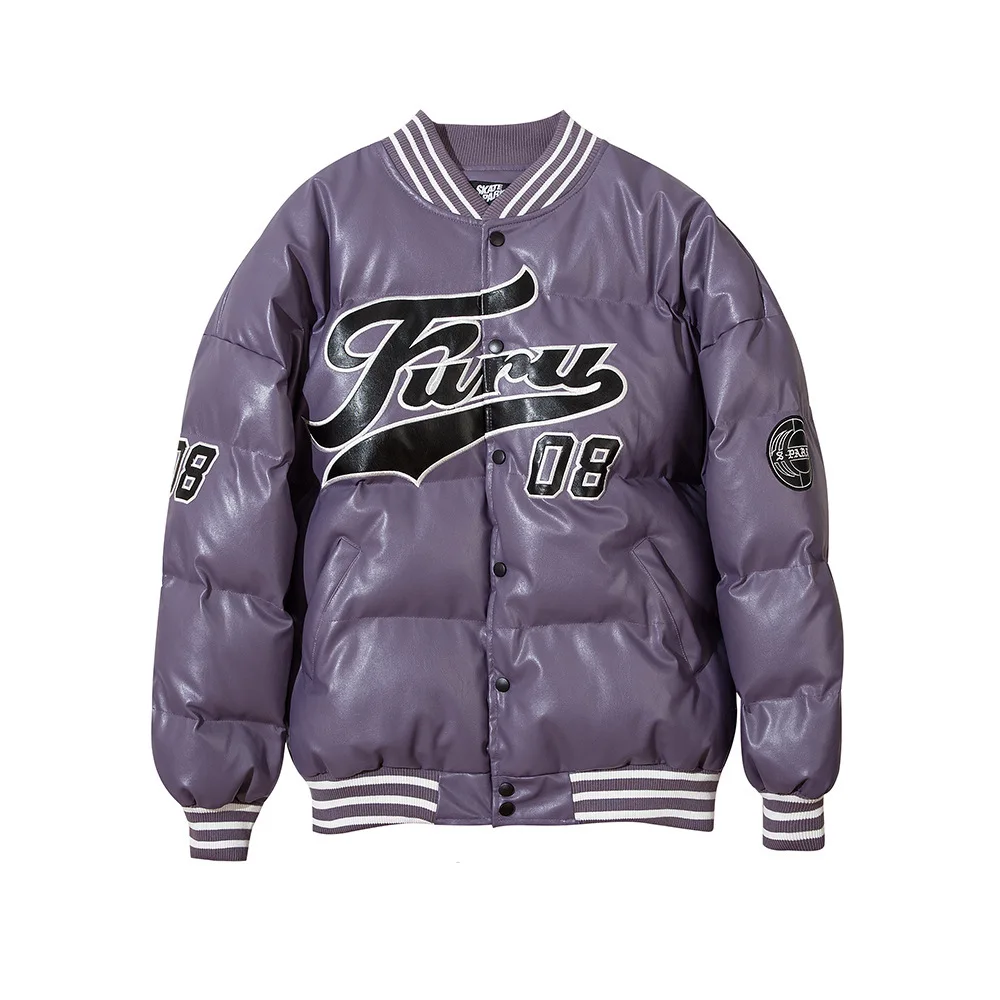 

Embroidery Thickened Leather Men's Ins Popular Logo Padded Jacket Fashion Street Trend Loose Cotton Bomber Jacket Cotton Shell