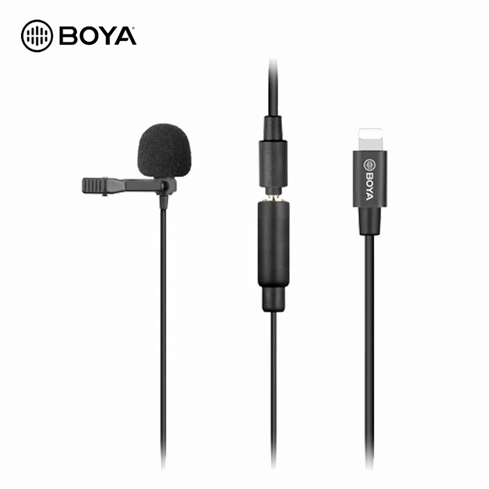 

BOYA BY-M2 Clip-on Lavalier Microphone with Lightning Port for iOS Devices Phone Recording Vlog Making Broadcasting, Black