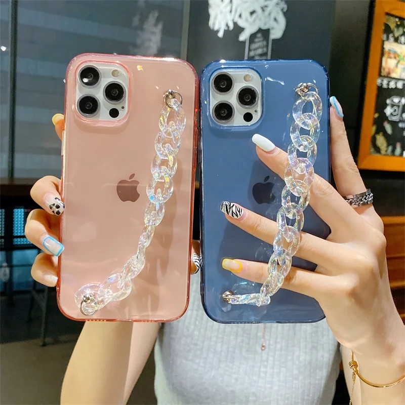 

Designer phone case with chain for iphone 12 fashion luxury wristband phone cover for iphone 12 pro
