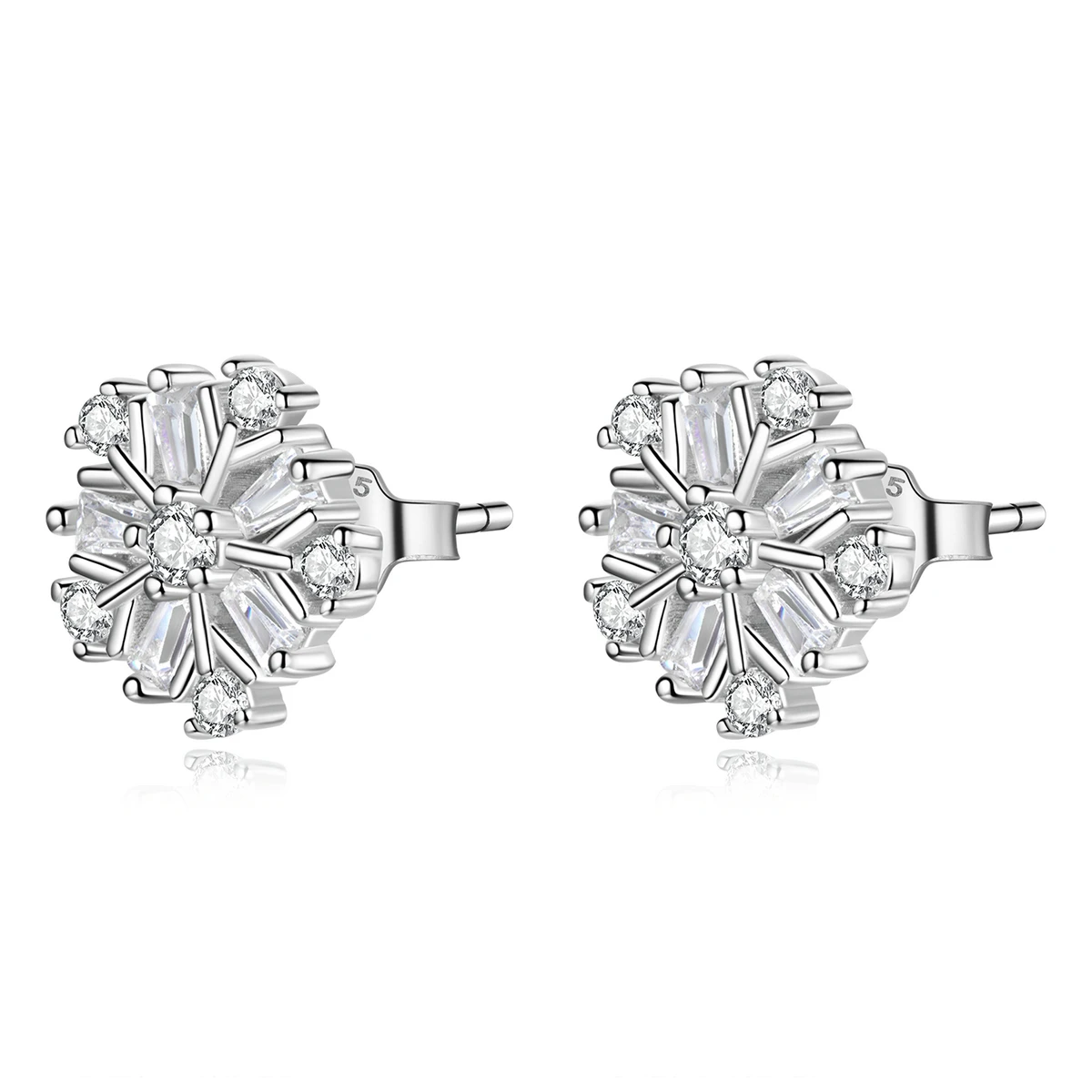 

SCE1289 Genuine Wedding jewelry 925 Sterling Silver White Zircon Snowflake Stud Earrings For Women 2021