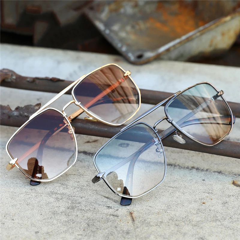 

LBAshades Men's double Bridge gradient sunglasses Metal square frame sunglasses trade glasses women custom