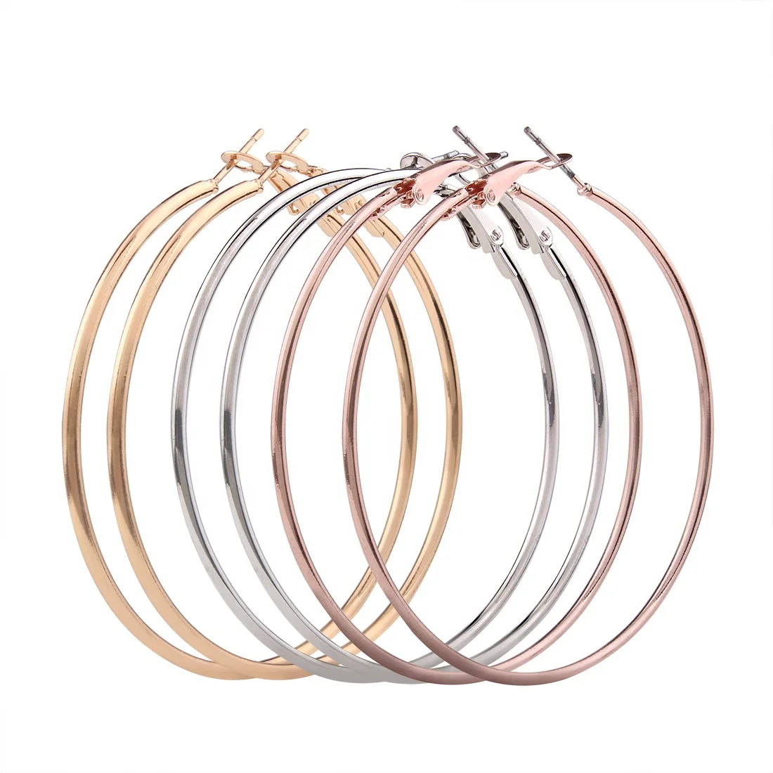 

3-color hoop earrings 14K gold plated rose gold plated silver Huggie hoop earrings suitable for girls hypoallergenic jewelry, Picture shows