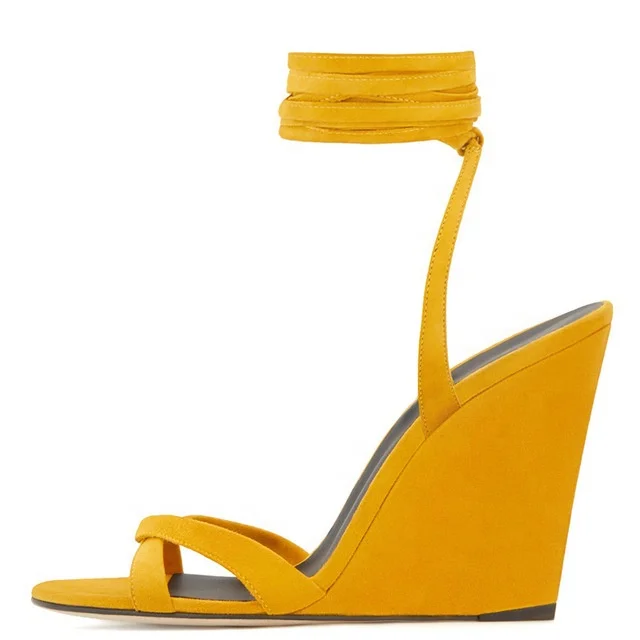 

Large Size Fashion Wedge Sandals Yellow Sheep Jing Ankle Strap High Heels High Quality Fashion Shoes