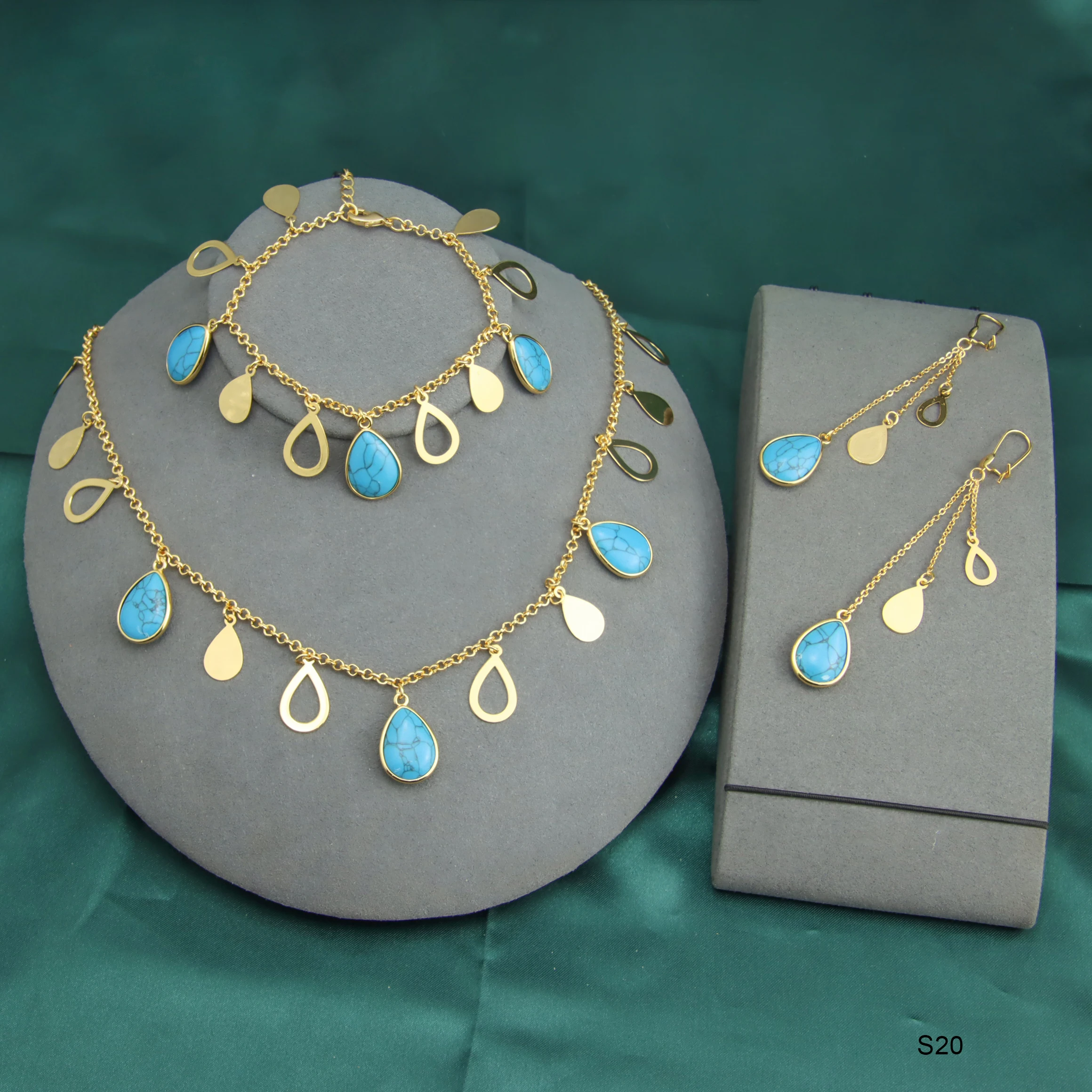 

New Arrival Water Drop Earring Turquoise Necklace Jewelry Set Blue Sapphire Western Jewelry Turquoise Sets